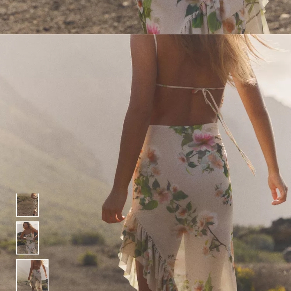 Zara Cream Floral Midi Dress with Spaghetti Straps - Picture 3 of 7